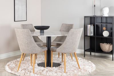 Venture Home Leone & Estelle 4 st Matstolar Ljusgrå + Runt Matbord ⌀106 Vit