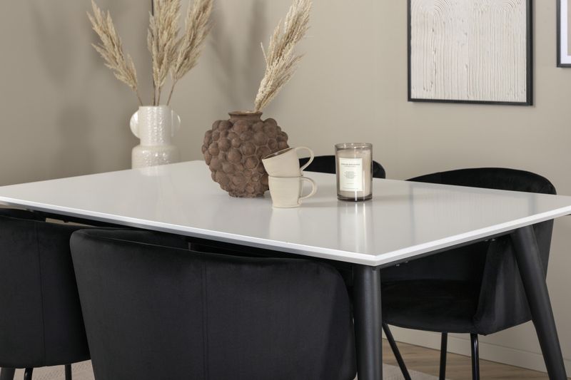 Venture Home Berit & Jimmy 4 st Matstolar Svart + Rektangulärt Matbord 150 x 90 Vit