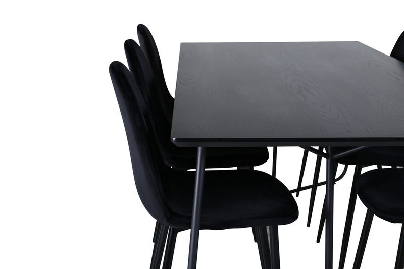 Venture Home Petra & Polar Rektangulärt Matbord 190 x 90 Svart + 6 st Matstolar Svart