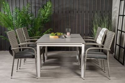 Venture Home Levels & Anna Rektangulärt Matbord 160 x 100 Vit + 6 st Matstolar Grå