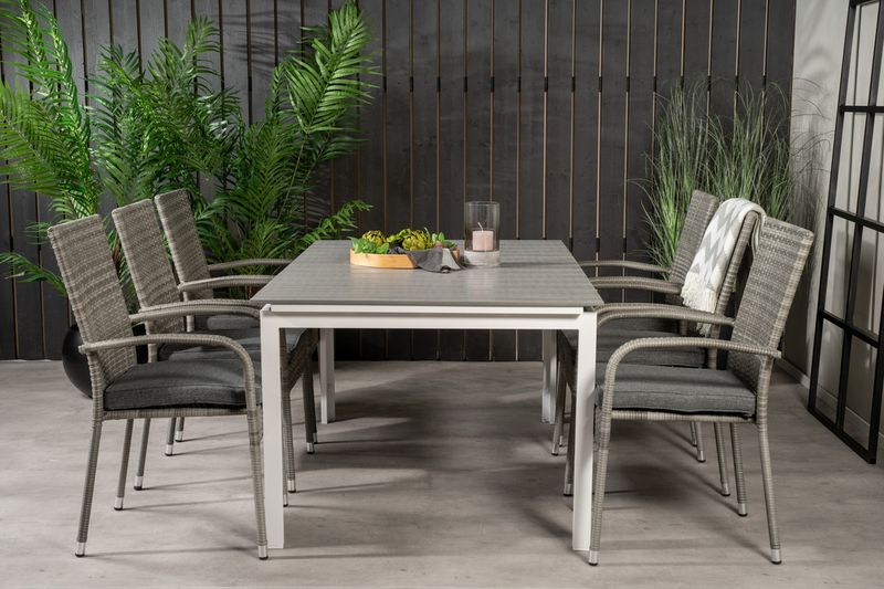 Venture Home Levels & Anna Rektangulärt Matbord 160 x 100 Vit + 6 st Matstolar Grå