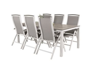 Venture Home Albany & Llama Positionsstolar 2-pack Vit + Rektangulärt Matbord 205 × 100 Grå