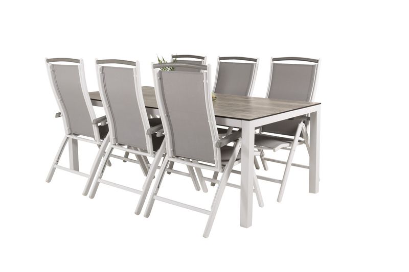 Venture Home Albany & Llama Positionsstolar 2-pack Vit + Rektangulärt Matbord 205 × 100 Grå