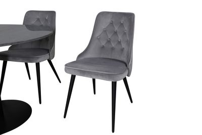 Venture Home Estelle & Velvet Deluxe Runt 4 st Matbord ⌀106 Mörkgrå + Matstolar Ljusgrå