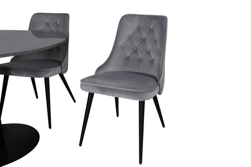 Venture Home Estelle & Velvet Deluxe Runt 4 st Matbord ⌀106 Mörkgrå + Matstolar Ljusgrå