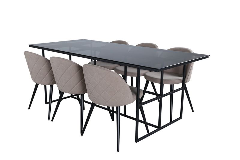 Venture Home Leif & Velvet Rektangulärt Matbord 200 x 90 Svart + 6 st Matstolar Beige