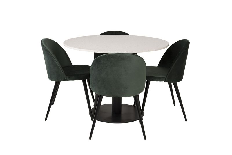 Venture Home Razzia & Velvet Runt Matbord ⌀106 Vit + 4 st Matstolar Grön