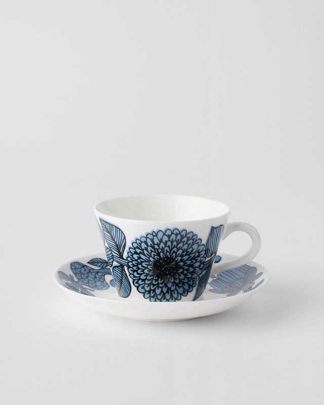 Gustavsbergs Porslinsfabrik Blå Aster kaffekopp med fat konisk
