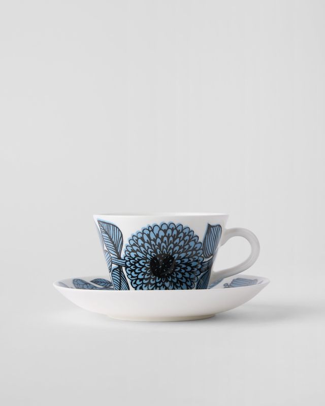 Gustavsbergs Porslinsfabrik Blå Aster kaffekopp med fat konisk
