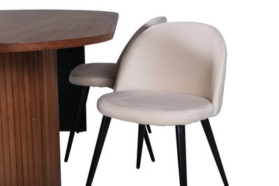 Venture Home Bianca & Velvet Ovalt Matbord 200 x 90 Valnöt + 4 st Matstolar Beige