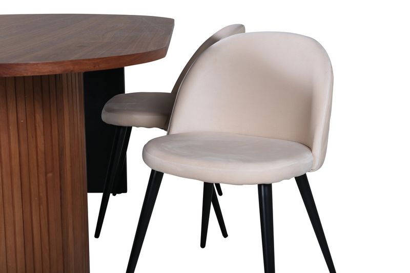 Venture Home Bianca & Velvet Ovalt Matbord 200 x 90 Valnöt + 4 st Matstolar Beige