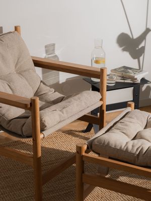 Hübsch Heritage Fåtölj med fotpall Natur/Beige