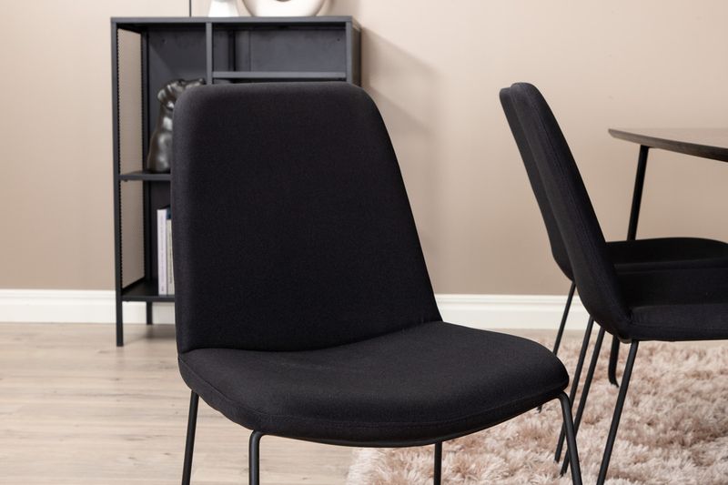 Venture Home Muce & Petra 6 st Matstolar Svart + Rektangulärt Matbord 190 x 90 Svart