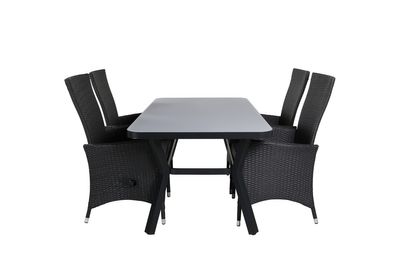 Venture Home Virya & Padova Rektangulärt Matbord 160 x 90 Svart + 4 st Reclinerstolar Svart