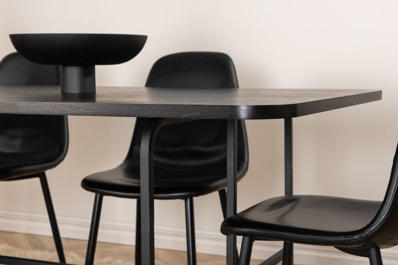 Venture Home Uno & Polar Rektangulärt Matbord 200 x 90 Svart + 6 st Matstolar Svart