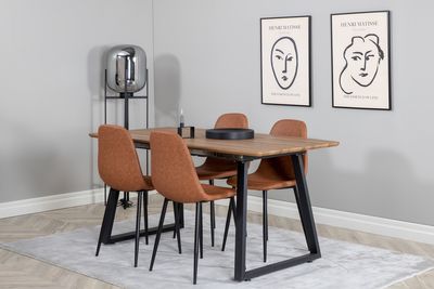 Venture Home Polar & Inca 4 st Matstolar Brun + Rektangulärt Matbord 160 x 85 Valnöt