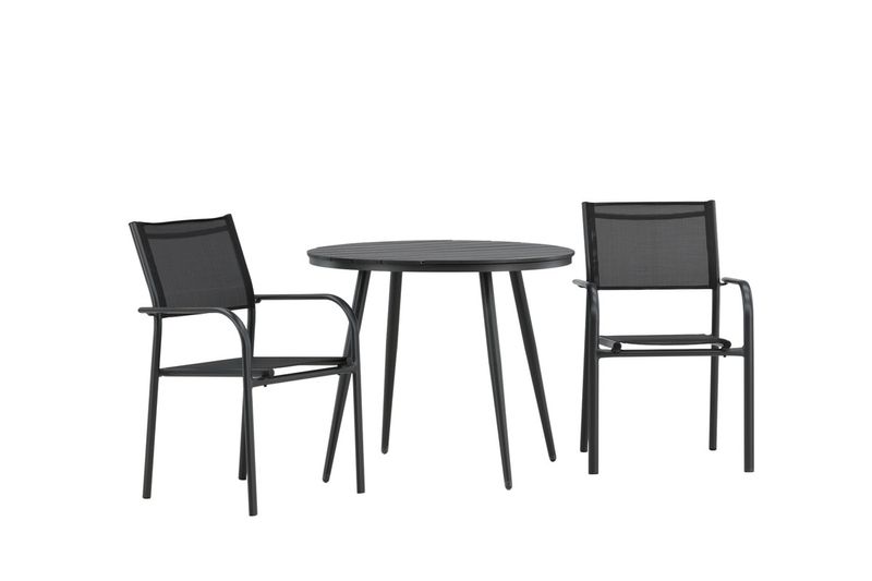 Venture Home Break & Santorini Runt Matbord ⌀90 Svart + 2 st Matstolar Svart