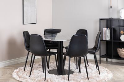 Venture Home Polar & Estelle 6 st Matstolar Svart + Runt Matbord ⌀106 Vit