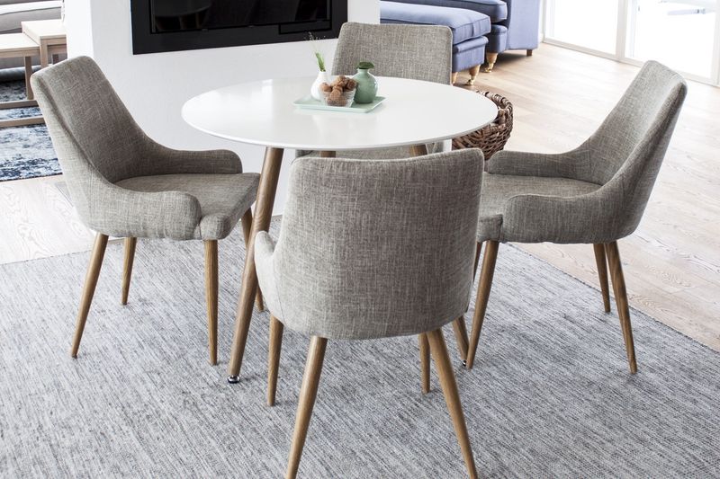 Venture Home Plaza & Polar 4 st Matstolar Grå + Runt Matbord ⌀90 Vit