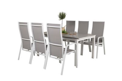 Venture Home Levels & Copacabana Rektangulärt Matbord 160 x 100 Vit + 6 st Reclinerstolar Grå