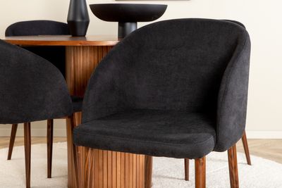 Venture Home Arch & Bianca 4 st Matstolar Svart + Runt Matbord ⌀110 Valnöt