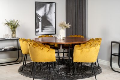 Venture Home Limhamn & Copenhagen 6 st Matstolar Gul + Runt Matbord ⌀140 Brun
