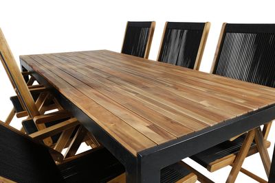 Venture Home Little John & Bois 6 st Matstolar Svart + Rektangulärt Matbord 205 x 90 Natur