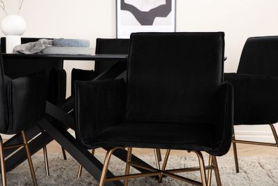 Venture Home Petra & Piazza 6 st Matstolar Svart + Rektangulärt Matbord 180 x 90 Svart