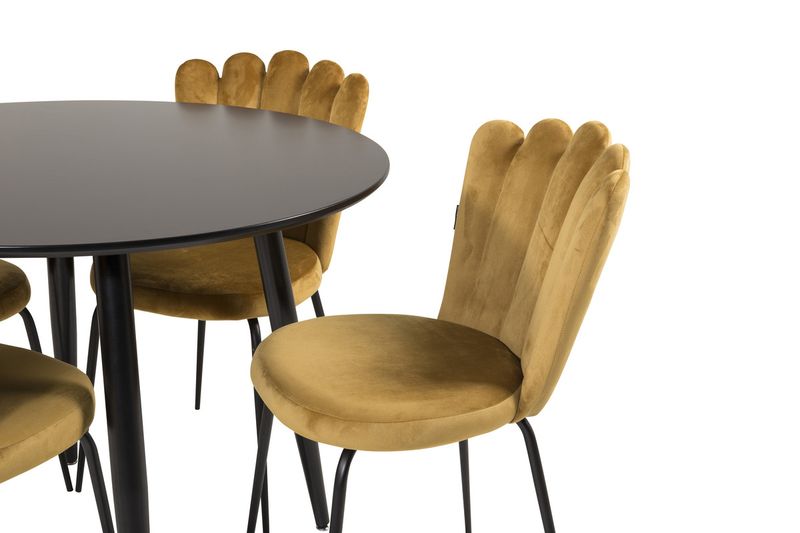 Venture Home Limhamn & Plaza 4 st Matstolar Gul + Runt Matbord ⌀100 Svart