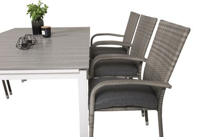 Venture Home Levels & Anna Rektangulärt Matbord 160 x 100 Vit + 6 st Matstolar Grå