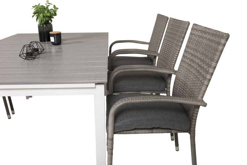 Venture Home Levels & Anna Rektangulärt Matbord 160 x 100 Vit + 6 st Matstolar Grå