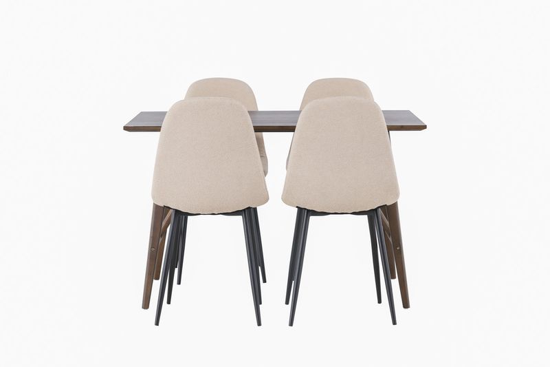 Venture Home Kaseidon & Polar Rektangulärt Matbord 120 x 80 Mörkbrun + 4 st Matstolar Beige