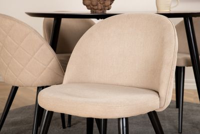 Venture Home Dipp & Velvet Runt Matbord ⌀115 Svart + 4 st Matstolar Beige