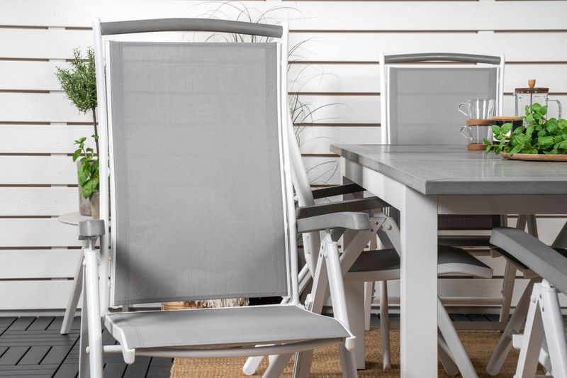 Venture Home Albany Rektangulärt Matbord 152 x 90 Vit + 6 st Positionsstolar Vit