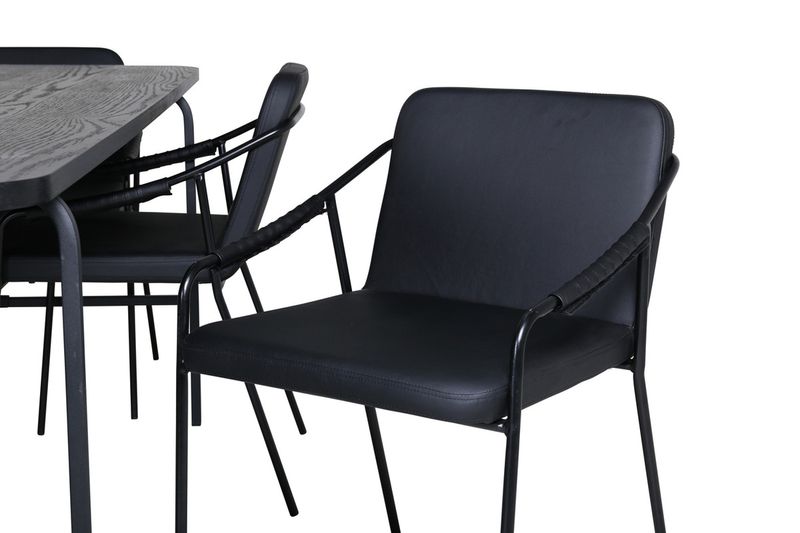 Venture Home Tvist & Uno 6 st Matstolar Svart + Rektangulärt Matbord 200 x 90 Svart