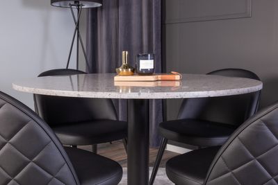 Venture Home Razzia & Velvet Runt Matbord ⌀106 Grå + 4 st Matstolar Svart