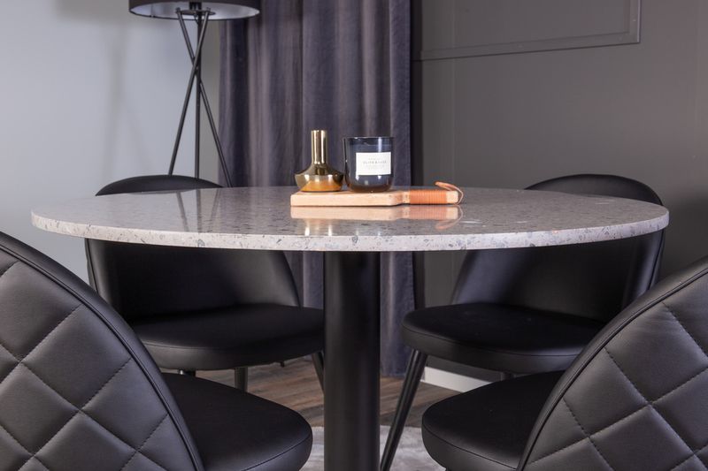 Venture Home Razzia & Velvet Runt Matbord ⌀106 Grå + 4 st Matstolar Svart
