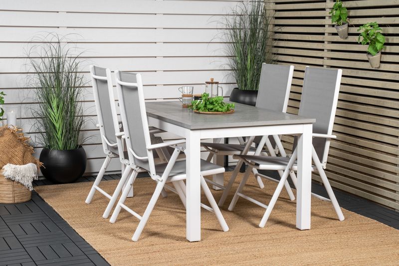 Venture Home Albany & Break Rektangulärt Matbord 152 x 90 Vit + 4 st Positionsstolar Grå