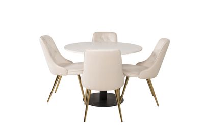 Venture Home Razzia & Velvet Deluxe Runt Matbord ⌀106 Vit + 4 st Matstolar Beige