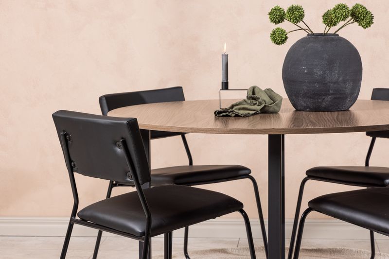 Venture Home Kenth & Durango 4 st Matstolar Svart + Runt Matbord ⌀120 Valnöt
