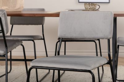 Venture Home Kenth & Uno 6 st Matstolar Grå + Rektangulärt Matbord 200 x 90 Natur