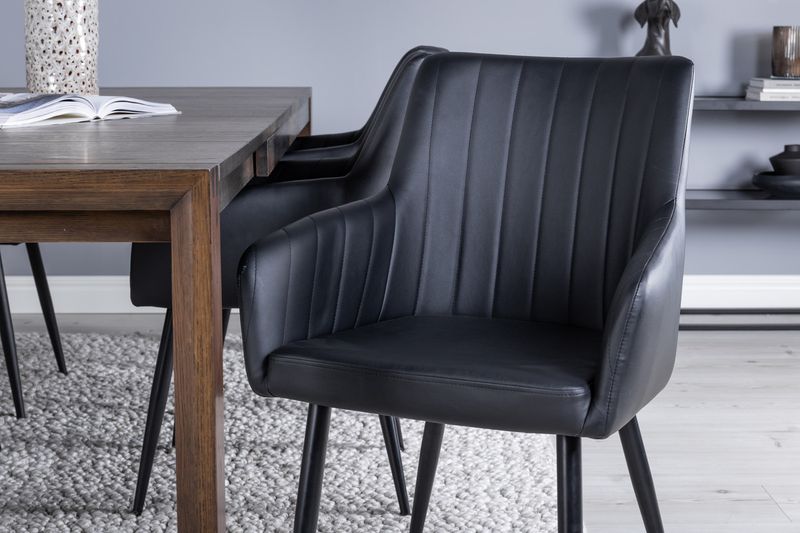 Venture Home Slider & Comfort Rektangulärt Matbord 170 x 95 Natur + Matstolar 6-pack Svart