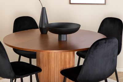 Venture Home Bianca & Polar Runt Matbord ⌀110 Valnöt + 4 st Matstolar Svart