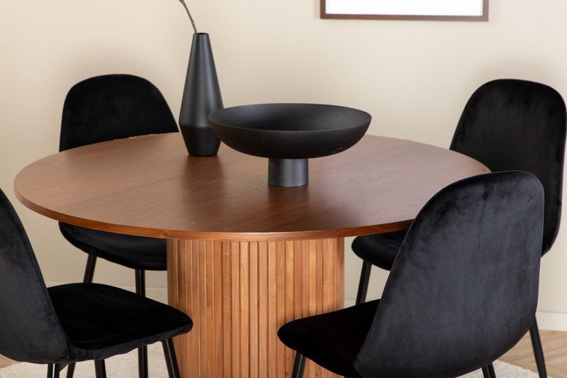 Venture Home Bianca & Polar Runt Matbord ⌀110 Valnöt + 4 st Matstolar Svart