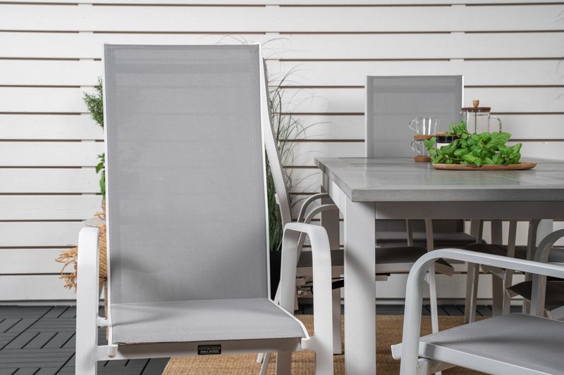 Venture Home Albany & Copacabana Rektangulärt Matbord 152 x 90 Vit + 6 st Reclinerstolar Grå