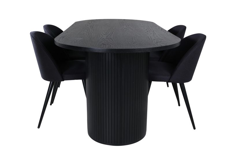 Venture Home Bianca & Velvet Ovalt Matbord 200 x 90 Svart + 4 st Matstolar Svart