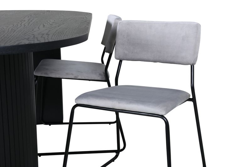 Venture Home Kenth & Bianca 4 st Matstolar Grå + Ovalt Matbord 200 x 90 Svart