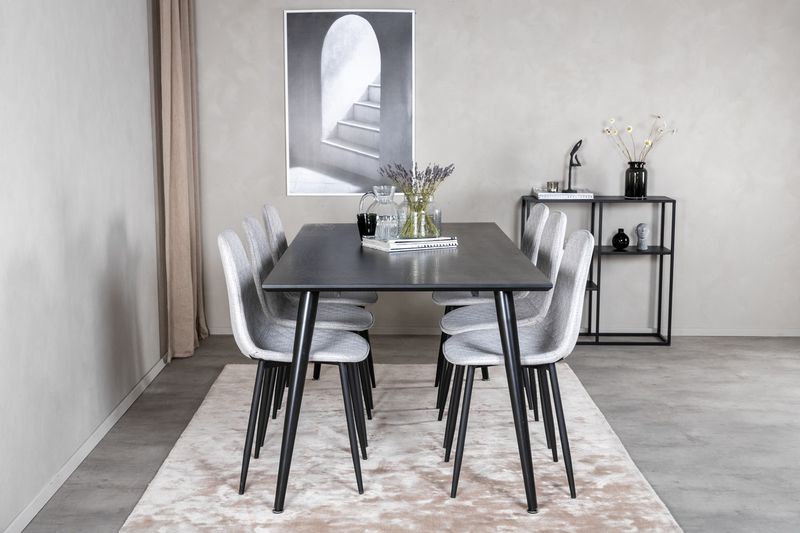Venture Home Dipp & Polar Rektangulärt Matbord 180 x 90 Svart + 6 st Matstolar Grå