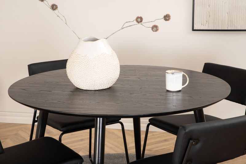 Venture Home Kenth & Dipp 4 st Matstolar Svart + Runt Matbord ⌀115 Svart