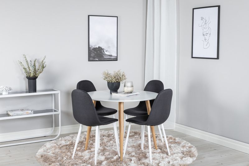 Venture Home Polar & Plaza 4 st Matstolar Svart + Runt Matbord ⌀100 Vit